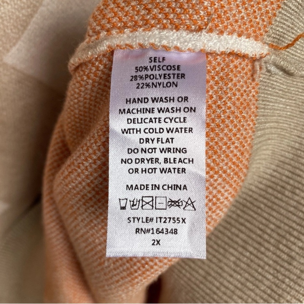 First Love by Lovelyn Orange Tan Plaid Sweater Womens Plus Size 2X New Fall - Picture 6 of 7
